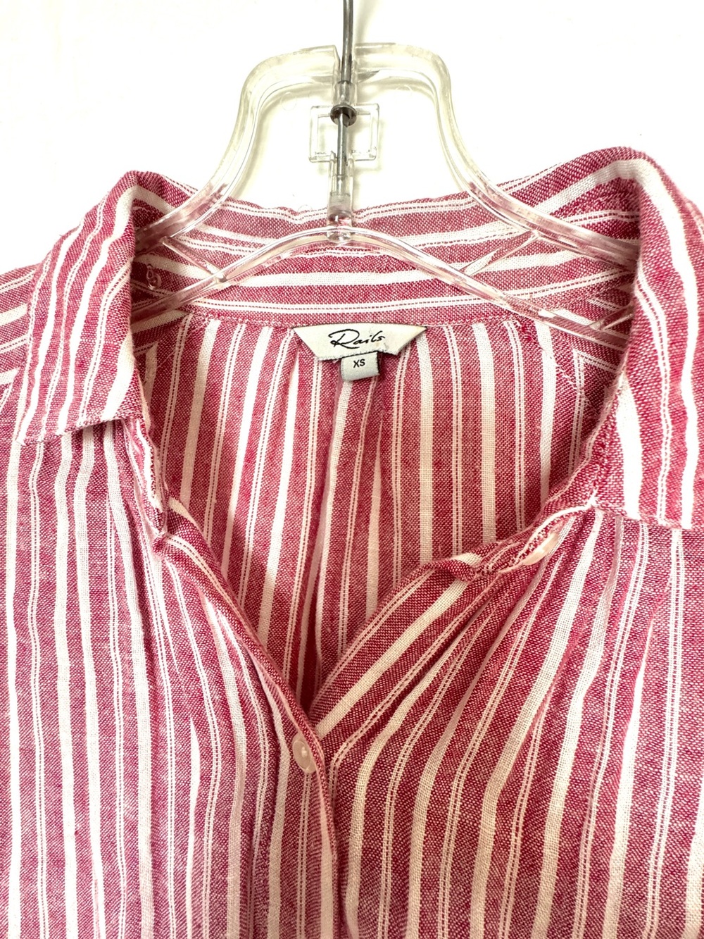 Rails Red & White Striped Linen Blend Button Front Shirt XS - Picture 7 of 7
